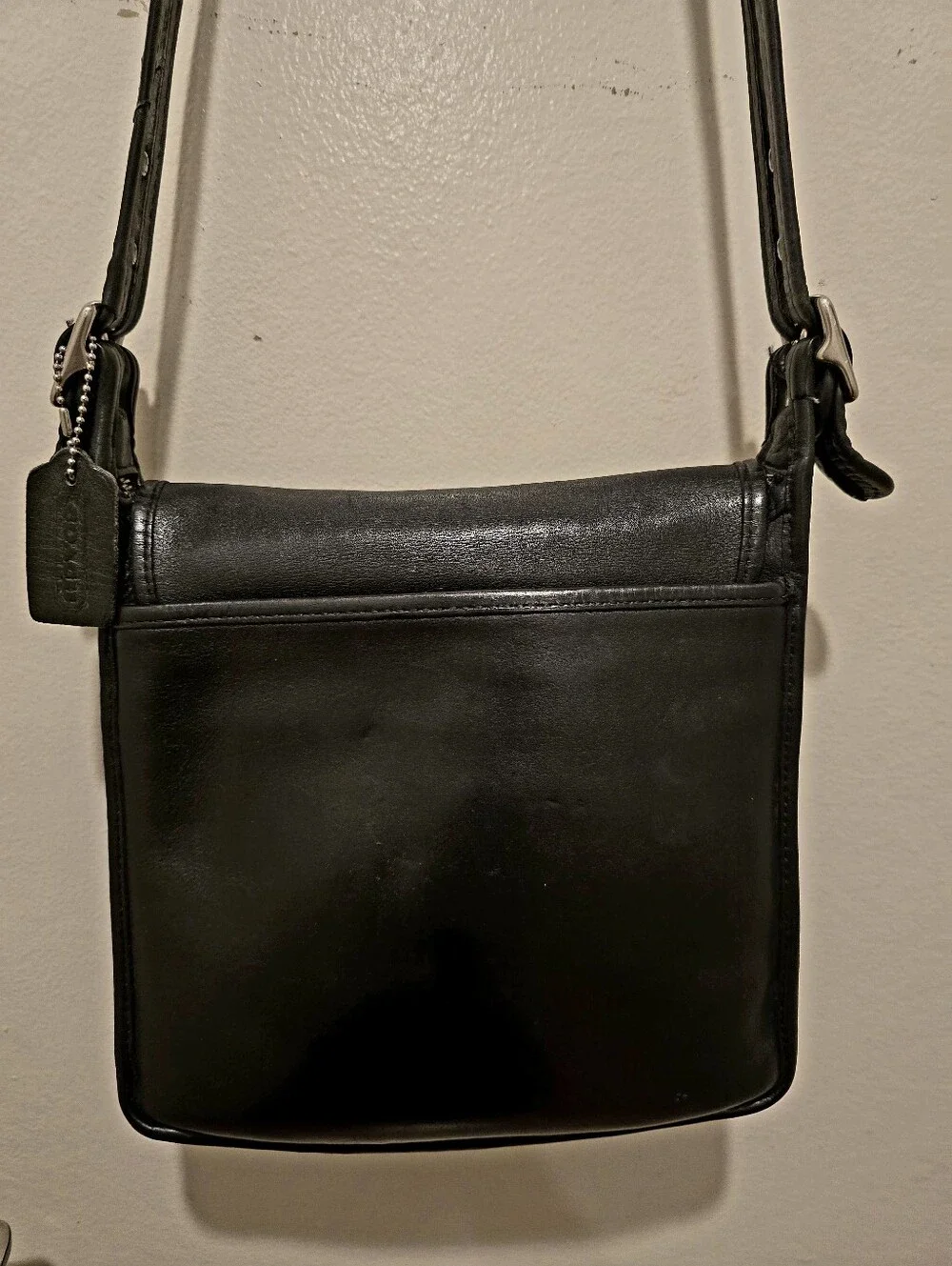 VINTAGE COACH, Black Leather Crossbody Messenger Bag